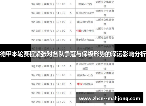 德甲本轮赛程紧张对各队争冠与保级形势的深远影响分析